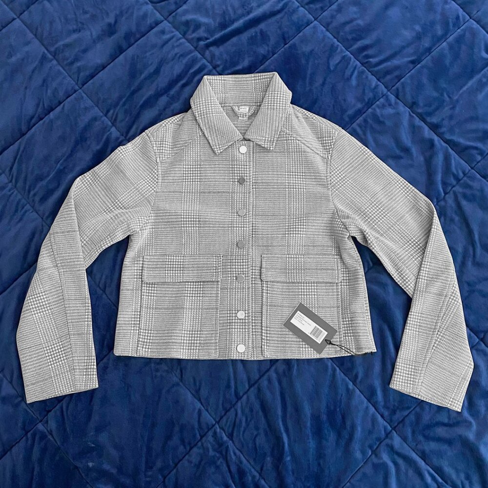 Silver Shimmering Metallic Statement Plaid Holiday Party Cropped Jacket Blazer